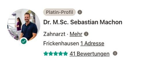 Jameda-Profil von Dr. Sebastian Machon mit Platin-Status und 5-Sterne-Bewertung